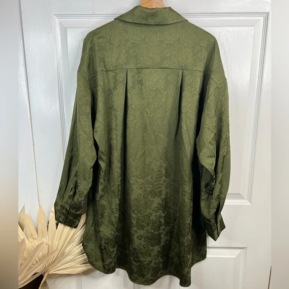 WAYF Women's Olive Green Floral Ex Boyfriend Shirt Button-Up Long Sleeve Size M - Picture 3 of 14